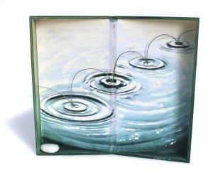 Biblioteca di Babele Vol.13, Acrilici su legno, fil di ferro, sasso, cm 17x30 chiusa - cm 34x30 aperta, 2015-1