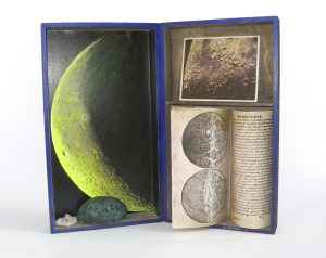 Biblioteca di Babele Vol..9 (Sidereus nuncius), Acrilici su legno e carta, sassi, cm 17x30 chiusa - cm 34x30 aperta, 2014-1